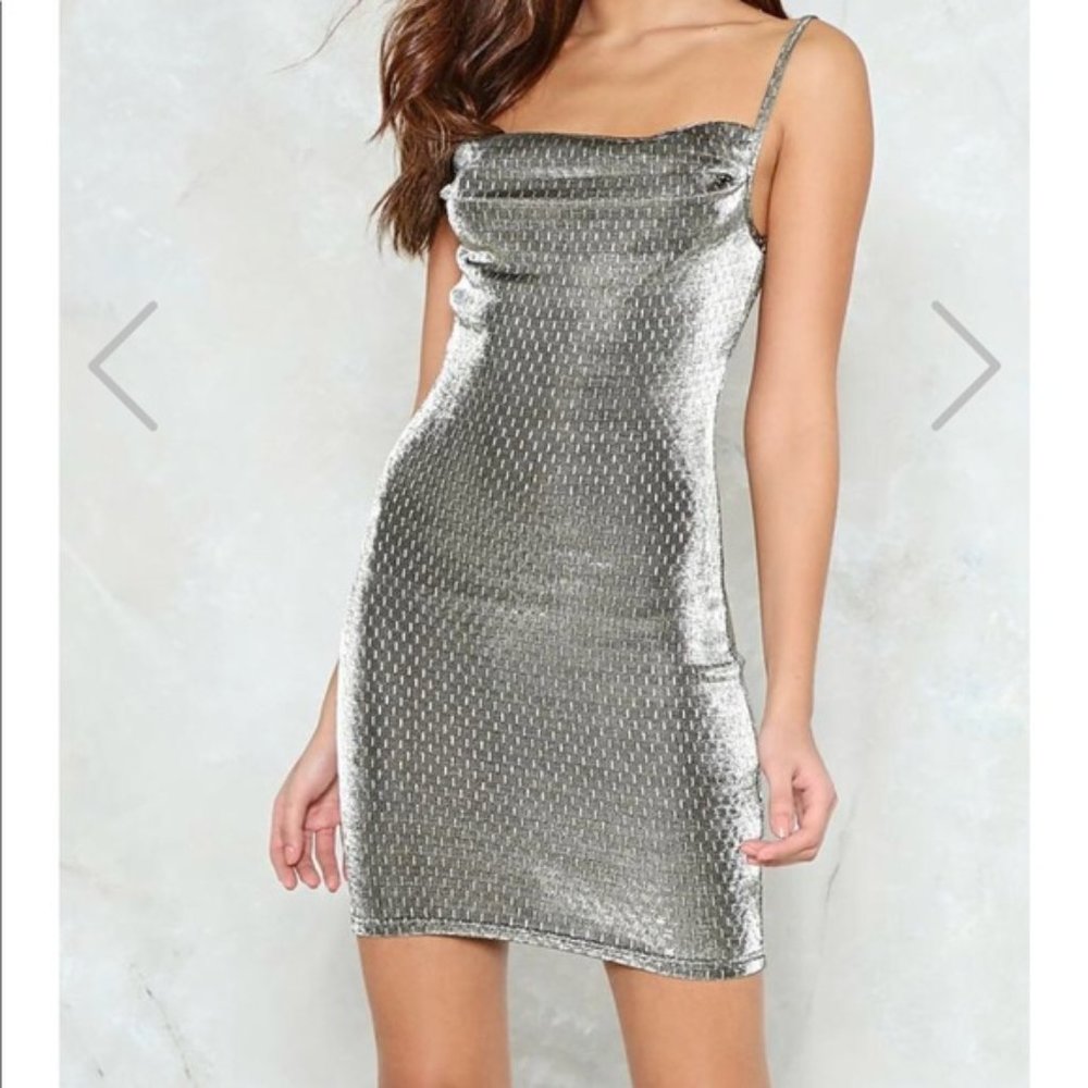 Nasty Gal Silver and Gold Bodycon Dress Size 6